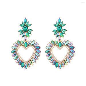 Boucles d'oreilles pendantes Dvacaman cristal embelli goutte en forme de coeur pour les femmes métal brillant saint valentin cadeaux bijoux en gros