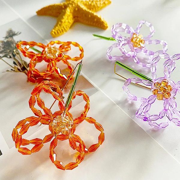 Boucles d'oreilles pendantes Dvacaman Orange fleur violet clair haute qualité fait à la main acrylique perlé boucle d'oreille en forme de fleur pour les femmes bijoux