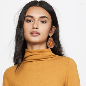 Dangle Oorbellen Dvacaman Oranje Hars Opknoping Geometrisch Ovaal Groot Statement Groothandel Sieraden Vrouw Bijoux Handgemaakt