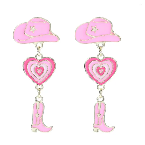 Boucles d'oreilles Dvacaman rose bottes de Cowboy chapeau drôle Style occidental bijoux d'oreille pour femmes accessoires de décoration de vacances