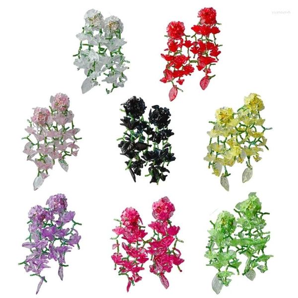 Pendientes colgantes E0BF acrílico Floral flor oreja anillos flor colorida gota para el oído colgante Vintage llamativo accesorio de gotas