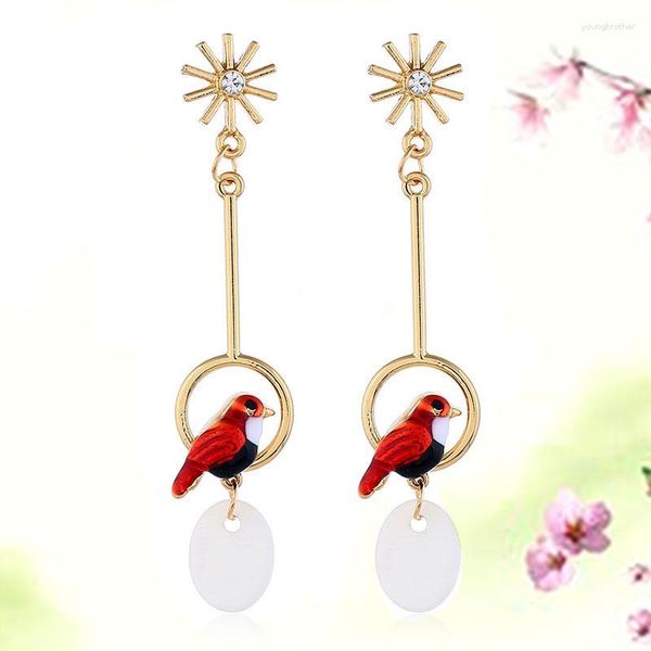 Boucles d'oreilles pendantes pour femmes, bijoux à la mode, mignon, goutte d'huile, oiseau, perroquet, coquille, Long charme