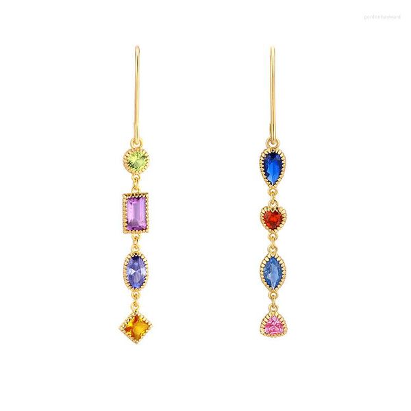 Boucles d'oreilles pendantes Boucle d'oreille Tempérament féminin Mode Couleur Profusion Long Crochet d'oreille Argent sterling 925 Petite allergie pure et fraîche