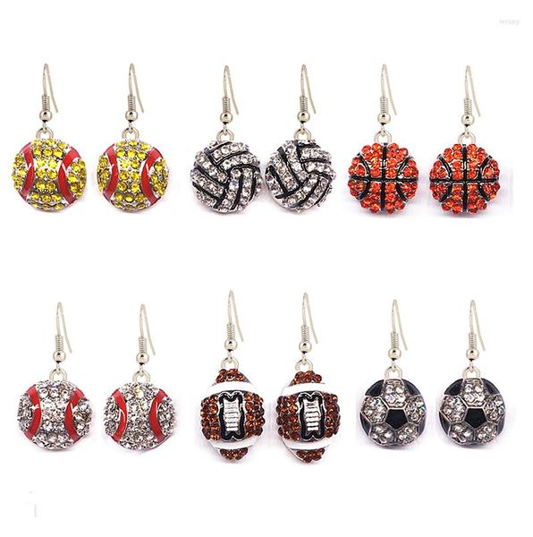 Boucles d'oreilles pendantes Boucle d'oreille Softball Baseball Volleyball Football Strass Cristal Bling Pour Filles Bandeaux Sports