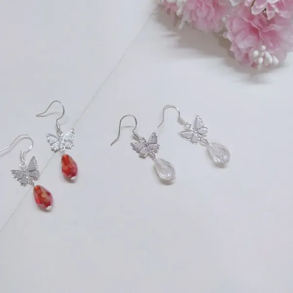 Pendientes colgantes pendiente mujer Tian Guan Ci Fu Stud para mujer Color plata mariposa cristal colgante fiesta moda tendencia Metal joyería