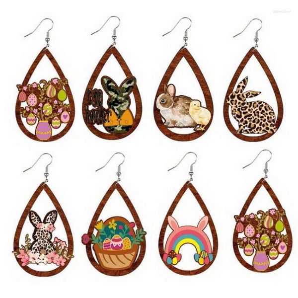 Pendientes colgantes Pascua Leoaprd Teardrop 2023 Moda Cesta de madera Huevos Gnomo Chick Drop Mujeres Regalos