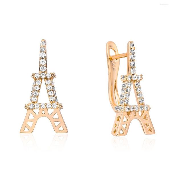 Pendientes colgantes Torre Eiffel Forma Pendiente Moda Romántica 585 Color oro rosa Cristal para novia Compromiso Joyería Regalo