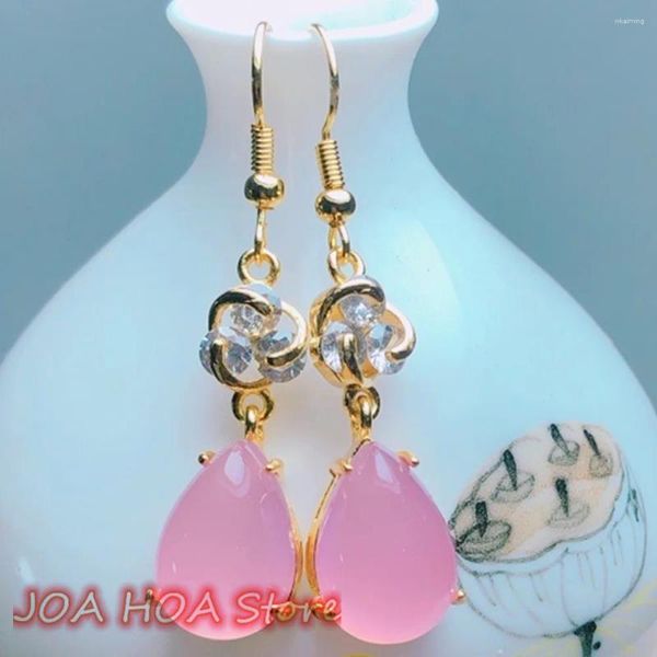 Pendientes colgantes elegancia Noble joyería de mujer con incrustaciones de ágata de Calcedonia Natural pendiente rojo blanco rosa Jade cadena de oreja de mujer