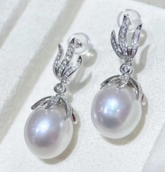 Boucles d'oreilles pendantes élégantes 10-11mm, goutte de mer du sud, perle blanche, 925s