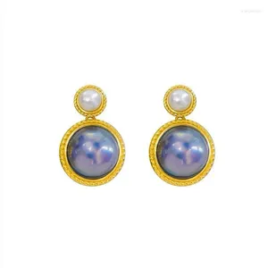 Dangle Oorbellen Elegante 6-12 mm Zuidzee Witte Parel Blauwe Mabe Oorbel 925s