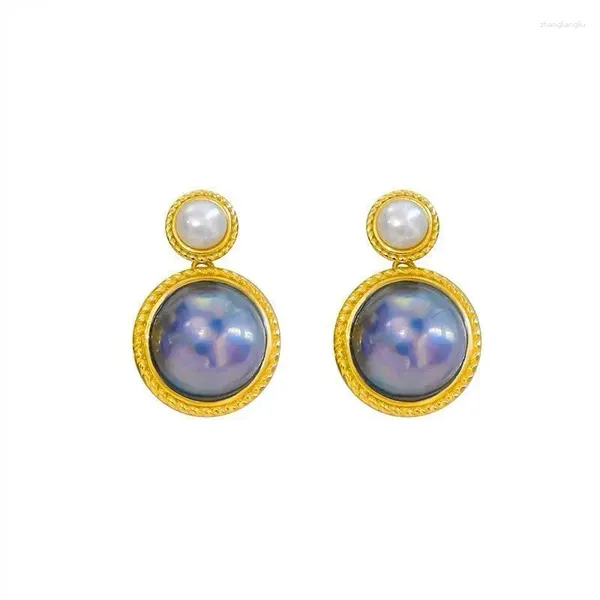 Pendientes colgantes elegantes 6-12 mm Mar del Sur Blanco Perla Azul Pendiente Mabe 925s