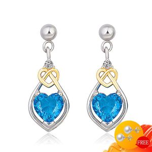 Bengelen oorbellen elegant 925 zilveren sieraden hartvormige zirkoon edelsteen druppel oorbel voor vrouwen bruiloft verlovingsfeest geschenken groothandel ch