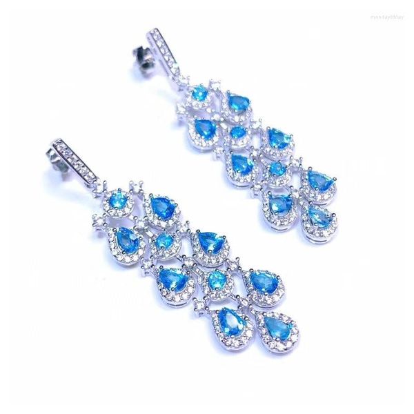 Pendientes Colgantes Elegante Gota De Topacio De Plata 925 Para Boda 3 Mm 4 VVS Azul Claro Esterlina