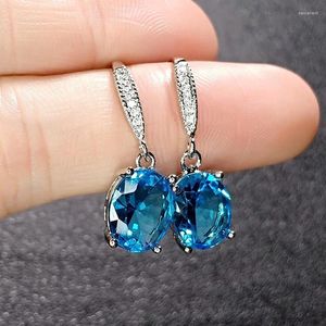 Boucles d'oreilles pendantes élégantes en cristal bleu aigue-marine pierres précieuses diamants pour femmes goutte d'or blanc 14 carats rempli de bijoux fins accessoires cadeaux