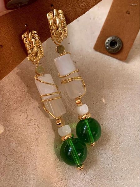 Boucles d'oreilles pendantes en verre de Style chinois, élégantes, longues pampilles minimalistes pour femmes, filles artistiques, Vintage, vert, bijoux exagérés