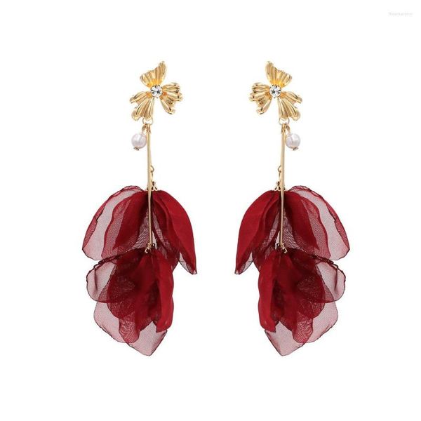 Pendientes colgantes elegantes, pendientes de gota, tela de encaje, joyería de pétalos en capas de flores hechas a mano para mujeres, niñas, novia, boda, venta al por mayor