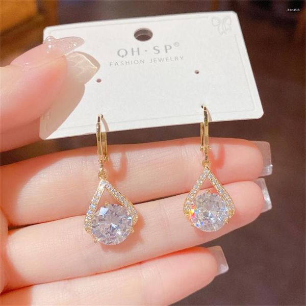 Boucles d'oreilles pendantes élégantes de haute qualité plaqué or 14K Zircon pour femmes dames tenues quotidiennes ou de fête filles bijoux accessoires 2023 tendance