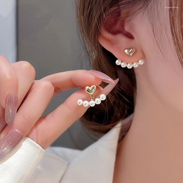 Pendientes colgantes elegantes de Metal en forma de corazón para colgar en la espalda, joyería de moda coreana para mujer y niña, accesorios al por mayor