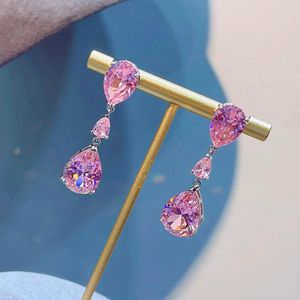 Boucles d'oreilles pendantes élégantes, goutte d'eau rose, pendentif en cristal, mode Simple, strass Zircon, longue boucle d'oreille pour femmes, bijoux d'oreille