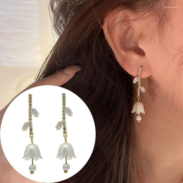 Pendientes colgantes elegantes con borlas de tulipán para mujer, Hada dulce, dije para chicas, joyería, accesorios de boda para mujer