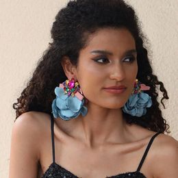 Boucles D'Oreilles Pendantes Femme Elégante Fête Fait Main Tissu Fleur