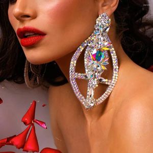 Boucles d'oreilles pendantes pour femmes élégantes, accessoires en cristal colorés exagérés, bijoux de fête en strass pour mariée