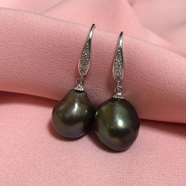 Boucles d'oreilles pendantes ELEISPL JEWELRY Lovely Baroque Black FW Pearls Earring Hook With Zircon #2300131