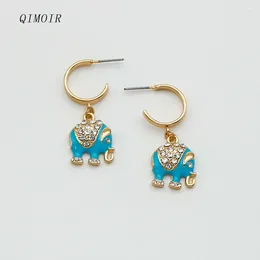 Pendientes colgantes Elefante Colgante Esmalte Pave Piedras de vidrio transparente Moda para chicas Diseño de gota de metal Joyería animal linda de moda C1040