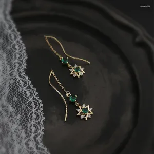 Boucles d'oreilles pendantes en forme d'émeraude, étoile à cinq branches, longues dames, tempérament rétro, Style palais, diamant cassé, bijoux élégants