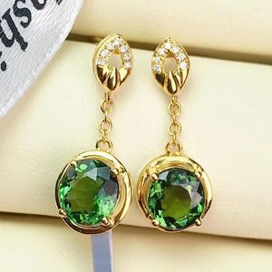 Dangle Oorbellen Emerald Edelstenen Groen Kristal Zirkoon Diamanten Drop Voor Vrouwen 14k Goud Kleur Sieraden Bijoux Brincos Accessoires