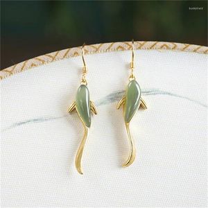 Boucles d'oreilles pendantes en forme de carpe de jade émeraude pour femmes, 