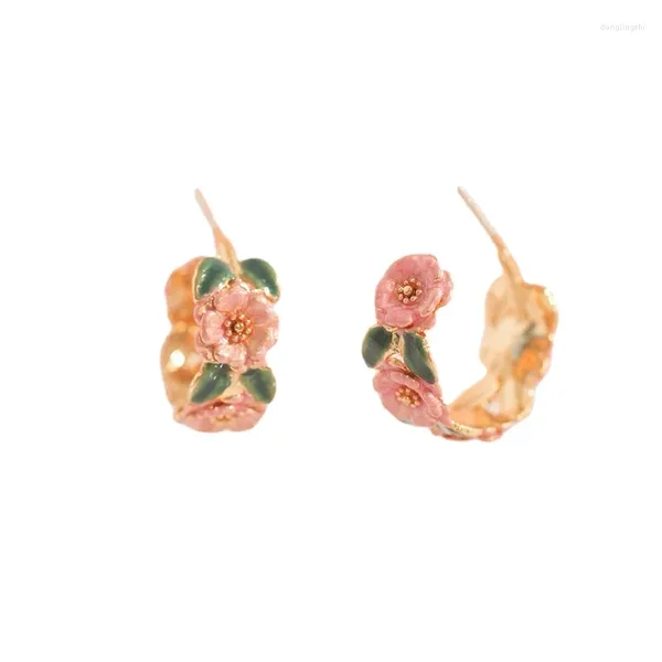Boucles d'oreilles pendantes en émail fleur, clou perdu, Sen Light, luxe haut de gamme français