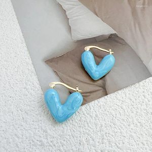 Boucles d'oreilles pendantes en émail, cœur d'amour doux, haute qualité, pêche bleue, goutte d'huile, conception de niche, tempérament, maison de volaille, clip d'oreille entier