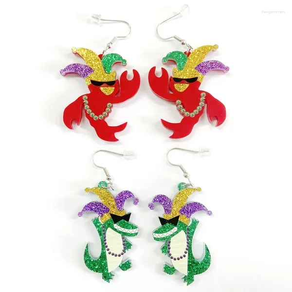 Boucles d'oreilles pendantes résine époxy Mardi Gras goutte paillettes homard Clown Crocodile acrylique boucle d'oreille animaux carnaval Festival fête pour les femmes