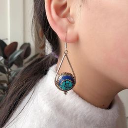 Boucles d'oreilles pendantes ER175 népal goutte d'eau pour femmes ethnique tibétain Lapis Turquoises pierre boucle d'oreille arrivée