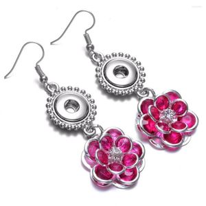Boucles d'oreilles pendantes ES0263a arrivées Rose rouge métal fleur breloques goutte ajustement 12mm bouton pression bijoux