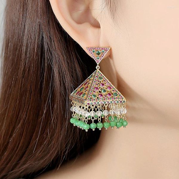 Boucles d'oreilles en peluche ethnique Bohème Crystal Cumbic Zirconia Perles Drop vintage rétro Jhumka Jhumki Femmes Bollywood Jewelry Gypsy Cadeau