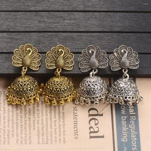 Pendientes colgantes étnicos clásicos Pavo Real Jhumka para mujer colgante Vintage oro plata Color campanas tibetanas Oorbellen