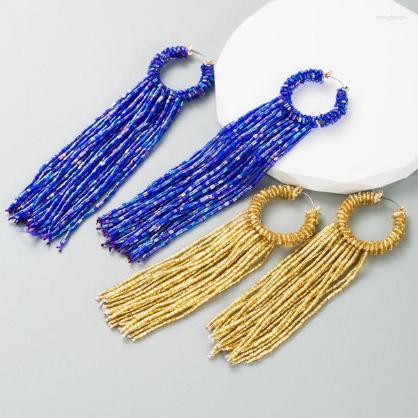 Boucles d'oreilles pendantes ethnique café perle longue gland à la main bohème Vintage alliage bleu goutte femmes bijoux cadeau en gros