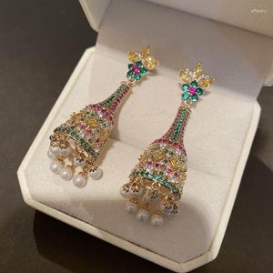 Boucles d'oreilles pendantes ethniques colorées en forme de lanterne, franges de perles, cage à oiseaux, robe en Zircon complet, bijoux fins d'été brillants pour femmes