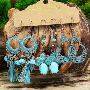 Dangle Oorbellen Etnische Bloem Set Voor Vrouwen Sieraden Bohemen Vintage Turquoise Lange Kwast Vrouwelijke Orecchini Brincos