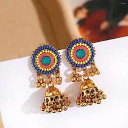 Pendientes colgantes de Color dorado étnico con forma redonda para mujer, Pendientes Vintage con borla de campana gitana, Pendientes de joyería para mujer