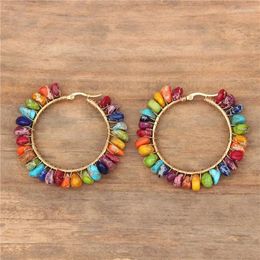 Dangle Oorbellen Etnische Handgemaakte 7 Chakra Natuursteen Imperial Jasper Chip Beaded Hoop Boho Wire Wrapped Voor Vrouwen Sieraden