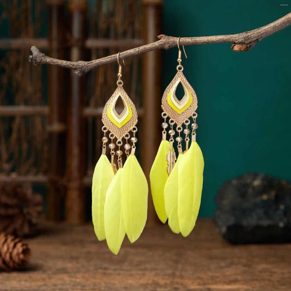 Pendientes colgantes étnicos indios pluma triángulo cadena multicapa longitud mujer BOHO Retro borla pendiente regalo al por mayor