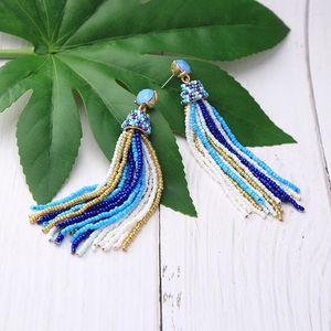 Boucles d'oreilles pendantes ethniques longues boucles d'oreilles pendantes mode acrylique bleu/multicolore gland pour les femmes Date de rendez-vous cadeau bijoux