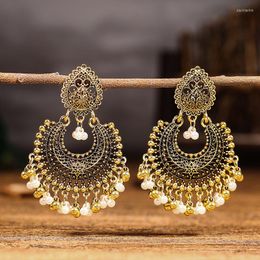 Boucles d'oreilles pendantes ethnique Vintage déclaration pour femmes géométrique creux perle perles gland bohème goutte fête bijoux cadeau