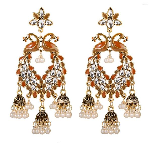 Boucles d'oreilles pendantes ethniques femmes couleur Antique alliage gitane déclaration de mariage bijoux bohème rétro gland Jhumka