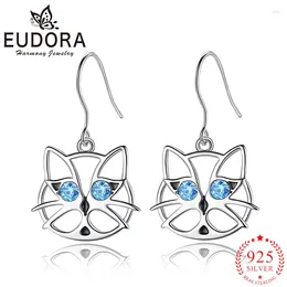 Boucles d'oreilles pendantes Eudora en argent sterling 925 véritable chaton mignon diamant bleu exquis hypoallergénique mode dames bijoux cadeaux