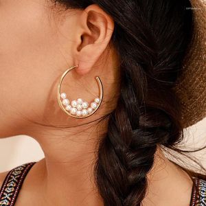 Boucles d'oreilles pendantes en alliage de cuivre euro-américain, grandes et petites perles artificielles, style bohémien géométrique, grand anneau, cadeau pour femme