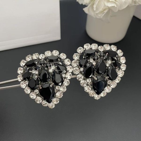 Boucles d'oreilles pendantes Europe Amérique célèbre marque de créateur boucle d'oreille coeur en cristal noir exagéré grand clip d'oreille femme bijoux fins tendance de fête